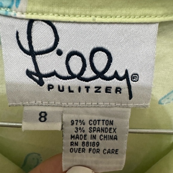 Lilly Pulitzer Green Starfish Print Shirt Dress Size 8 - Picture 3 of 3